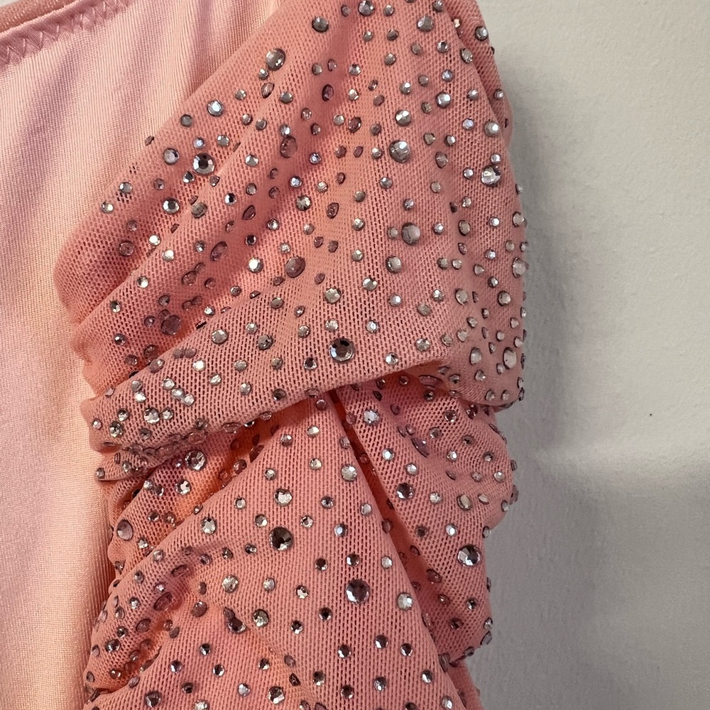 Oh Polly Pink Glitter Cowl Neck Ruched Mini Dress Bodycon Size US 4 - Picture 7 of 9